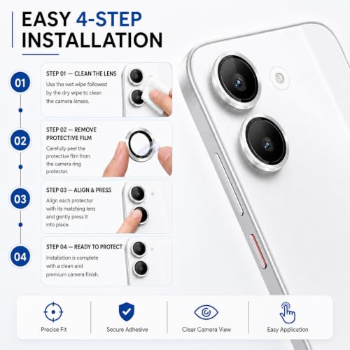 Image of FIRST MART Silver Camera Ring Guard Protector for Redmi Turbo 5 | Tempered Glass with Metal Alloy Rings, HD Clear, Scratch Resistant, Case-Friendly | Pack of 1