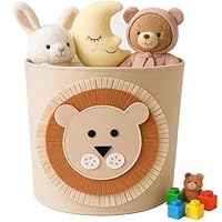 Toy Basket, Toy Storage Basket, 35cm*35 of Generic Foldable Animal Print Brown Nursery Storage Basket, Applicable to for Kids Toys Room, Easy Carry Handles(lions)