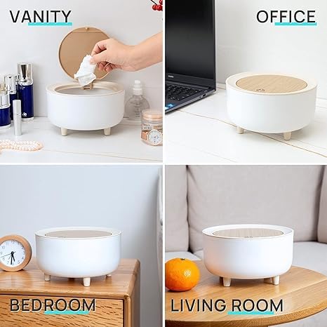 GNOLY Mini Trash Can With Press Top Lid - Compact Wastebasket for Bathroom Vanity, Desktop, Tabletop, Coffee Table or Countertop 2