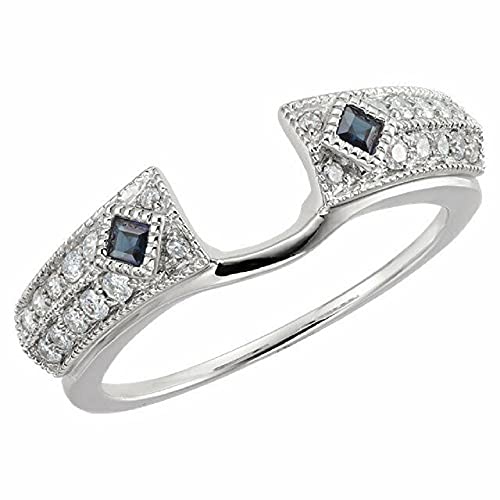Prem Jewels Round Cut Blue Sapphire & Diamond 925 Sterling Silver 14K White Gold Finish Diamond Solitaire Enhancer Ring Guard Wrap for Women's