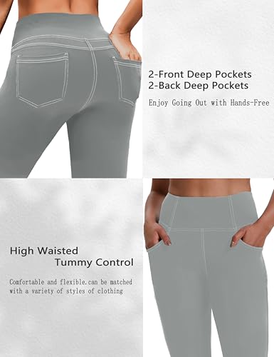 Image of VOOVEEYA Women's Capri Leggings, Yoga Capris Pants with Pockets Stretchy Crop Pants High Waisted Straight Leg 21 inch