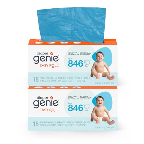 Diaper Genie - Lot de 2 paquets de 18 sacs de recharge Easy Roll d'origine, compatibles avec les poubelles à couches Diaper Genie Platinum, suffisant pour 10 mois