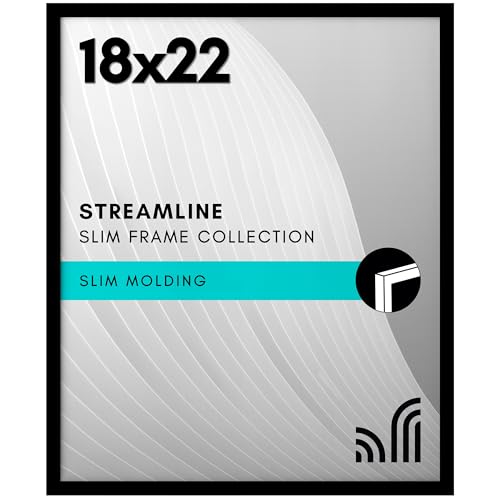 Americanflat 18x22 Picture Frame with Polished Plexiglass - Streamline Collection - Thin Border Picture Frame for Wall Display - Hanging Hardware Included - Black