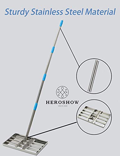 HeroShow Lawn Leveling Rake- 6FT Stainless Steel Pole- Level Soil with 17” x 10” Heavy Duty Soil Lawn Leveler Tool for House Garden Yard Golf