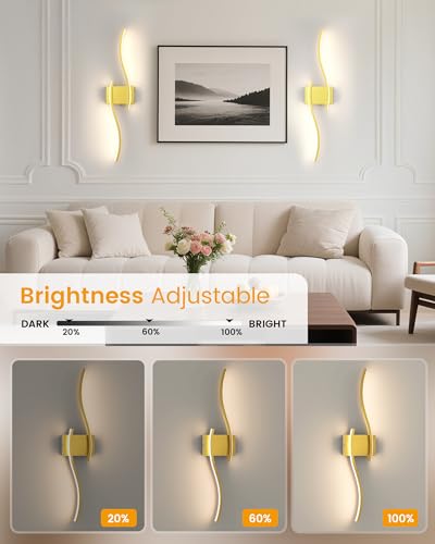 Image of NIORSUN 27.6 Inch Battery Operated Wall Sconce Set of 2, Gold Modern Rechargeable Wall Lights with Remote, 3CCT Dimmable Wireless Wall Lamp for Living Room Bedroom Hallway