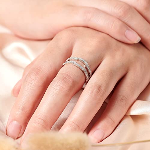 Blongme Cubic Zirconia Curved Wedding Band For Women Guard Ring Enhancers Engagement Ring 925 Sterling Silver Size 6 #TOP4