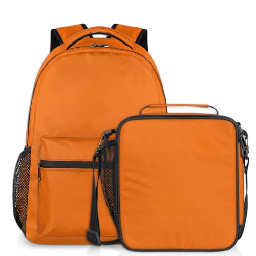Orange Backpack with Lunch Box Travel Backpack Bookbag & Lunch Bag Insulated Lunchbox Waterproof Daypack Laptop Backpack Freezable Lunch Bag