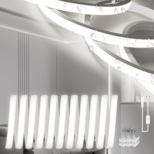 SUCIKORIO Striscia LED Neon 2 Metri, Silicone Strisce Led Esterno Impermeabile Ignifugo IP65 Flessibil Luci Led Cucina 220V Bianco Freddo 6000K Tagliabile 120 LED/m LED Strip Con Interruttore