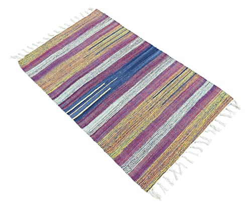 Tapis Kelim multicolore 60 x 90 cm tissé à la main à rayures
