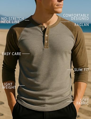 H2H Mens Casual Slim Fit T-Shirts Henley Shirts Raglan Long & 3/4 Sleeve Jersey Baseball T Shirts4