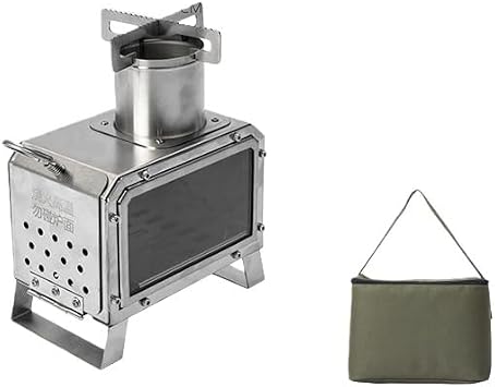 Stainless Steel Tabletop Mini Firewood Stove Camping Unique Stove Compact Lightweight with Chimney and Storage Bag, Suitable for Cooking, Coffee, Heating, Lighting, Firefighting, 1 or 2 Person