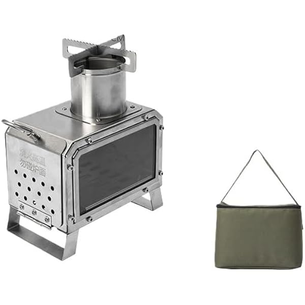 Stainless Steel Tabletop Mini Firewood Stove Camping Unique Stove Compact Lightweight with Chimney and Storage Bag, Suitable for Cooking, Coffee, Heating, Lighting, Firefighting, 1 or 2 Person