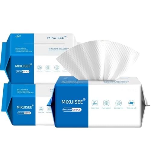 Image of MIXUISEE thick and soft face towels,Face towel disposable,100% cotton towel | Cotton fibers do not shed,Super thick 150%,Makeup removal and cleaning,Suitable for sensitive skin.(Extra thick 150 pieces)