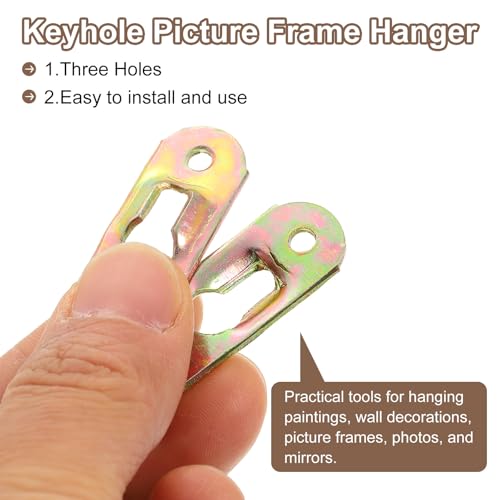 Image of uxcell 50Pcs Keyhole Picture Frame Hangers, 37x14mm Heavy Duty Metal Keyhole Hangers Plates Metal Hanging Brackets with Screws for Mirrors, Pictures, and Photo Frames, Zinc Yellow