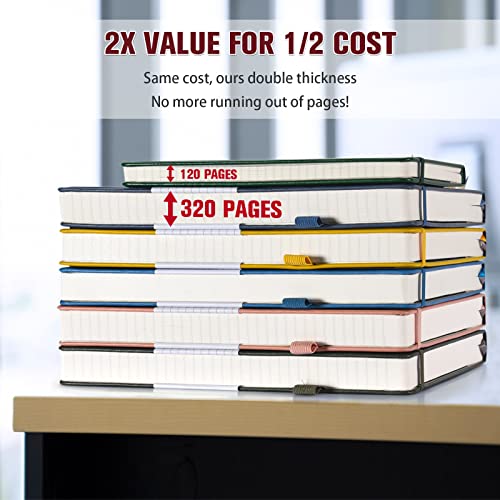 Image of 5 Pack College Ruled Notebook Bulk, A5, 312 Numbered Page Thick Journal Set | Cost-Effective 5 Pack 1600 Pages Total, 100gsm No Bleed Paper, Leather Hardcover, Lay-Flat, for Writing, Work, Employee Gifts