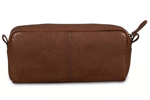 Image of Calfnero Genuine Leather Toiletry Bag for Men & Women | Premium Leather Travel-Pouch | Toiletry Organizer | Cosmetic & Shaving Kit Bag | Unisex Travel Dopp Kit (Brown)