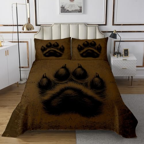 jejeloiu Bear Claw Bedspread Queen Size, Fishing and Hunting Coverlet Set for Kids Boys Girls, Rustic Cabin Quilted Coverlet, Soft Microfiber,Bedroom Decor
