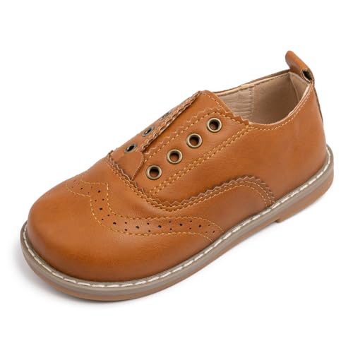 Image of Meckior Toddler Boys Girls Dress Shoes Little Kid Oxford Shoes Wedding Church Dress Shoes PU Leather Lace Up School Uniform Loafer Flats