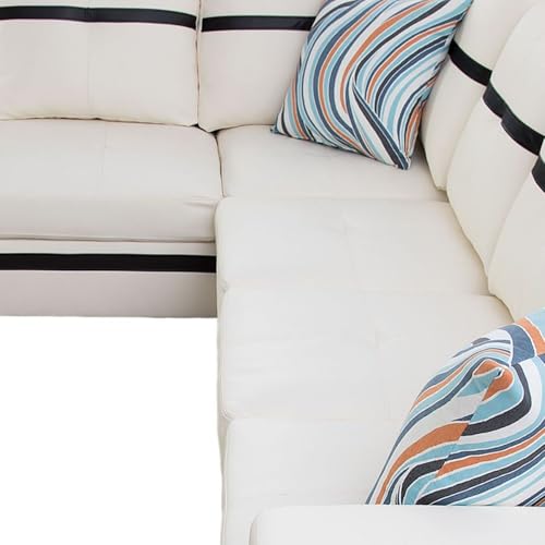 Image of L-Shaped 3-Piece Semi PU Synthetic Leather Sofa with Storage Ottoman Set, Sectional Couch Sofa Set for Living Room, Office, Small Space, White and Black-1