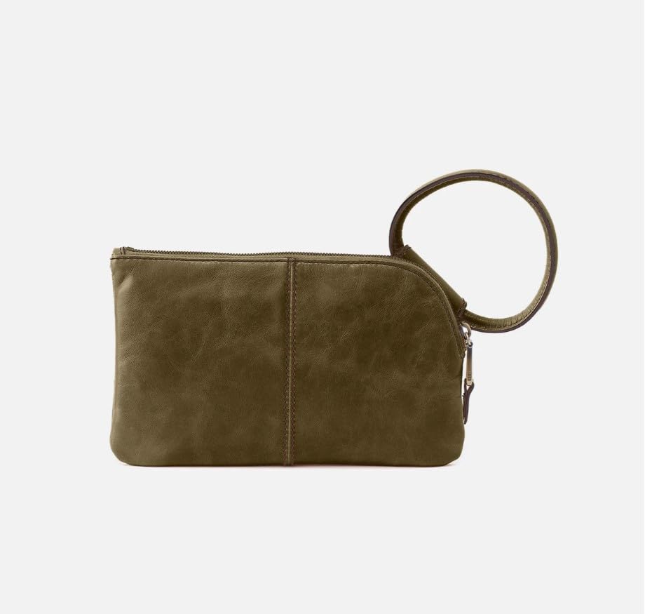 Image of HOBO Sable Leather Wristlet Clutch with Circular Handle, Zippered Closure, Credit Card Organizer, & Interior Zip Pocket