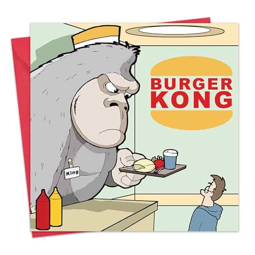 Twizler Funny Card With Gorilla, Burger King And Burger Kong – Blank Card – Happy Birthday Card – Humour Card – Fathers Day Card - Good Luck Card – Th