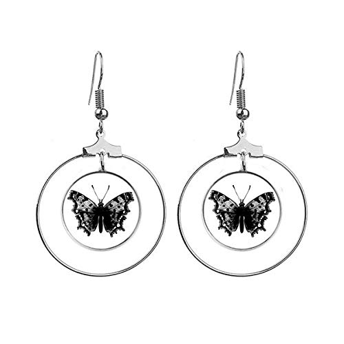 Boucles d'oreilles pendantes papillon noir Art déco en métal ciselé