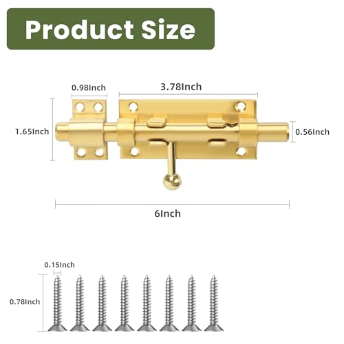 Image of Alise Slide Lock SUS304 Stainless Steel Gate Latch, Slide Bolt Latch,Thickened Heavy Door Latch Lock,6 Inch Black Barrel Bolt Latch, Security Slide Latch Lock Gold