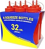 New Star 26436 Wide Mouth Plastic Squeeze Bottles, 32-Ounce, Red, Set of 6