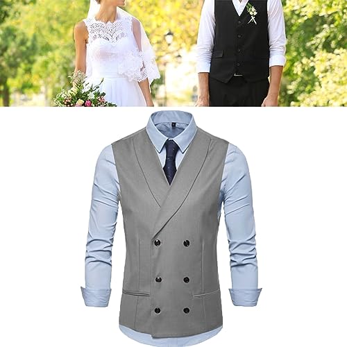 Mens Double Breasted Suit Vest with 6 Buttons Slim Waistcoat for Formal Business Grooms Wedding Sleeveless Jacket4