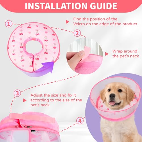 Image of Inflatable Recovery Dog Cone Collar for Large Medium Dogs After Surgery, Soft Dog Donut Collar Adjustable Recovery Bone for Pets, Prevent from Biting & Scratching (Pink, XL)