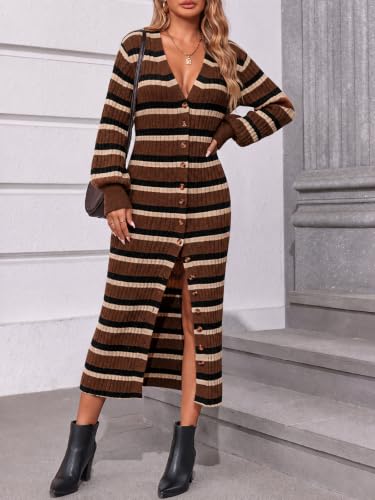 Image of Saodimallsu Womens Long Duster Cardigans Button Down Maxi Sweater Dress