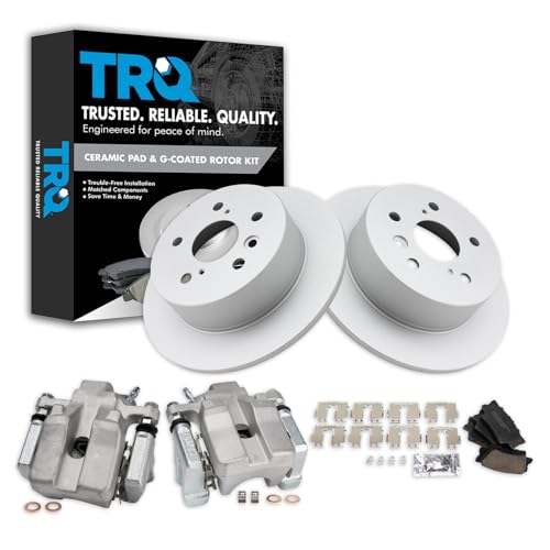 Image of TRQ Rear Brake Pad and Rotor Set Ceramic Solid Rotors Calipers