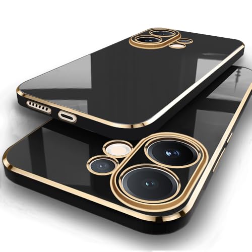 Image of TheGiftKart Luxurious Golden-Plated Back Cover Case for Vivo V60 5G / V60e 5G / Vivo T4 Pro 5G | Raised Lips for Camera & Screen Protection | Shockproof Design | Stylish Back Cover Case (TPU, Black)