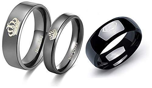 Yellow Chimes Black Fashion Jewellery for Women & Rings for Boys (YCFJCR-12CRWN-BK + YCFJRG-SUP2245BK)