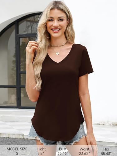 Image of Elesomo Womens T Shirts V Neck Summer Short /Long Sleeve Cotton Tops