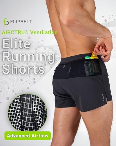 FlipBelt Black Athletic Elite Running Shorts for Men, Lightweight Moisture Wicking Exercise Shorts with Pockets, XS-XL3