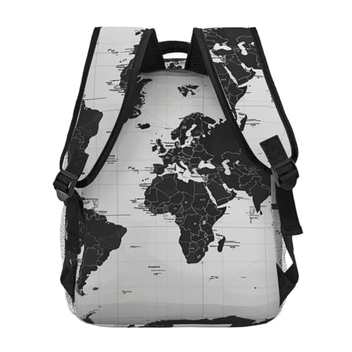 Casual Backpack for Women Men Black and White World Map Lightweight Daypack Large Capacity Nurse Bag4