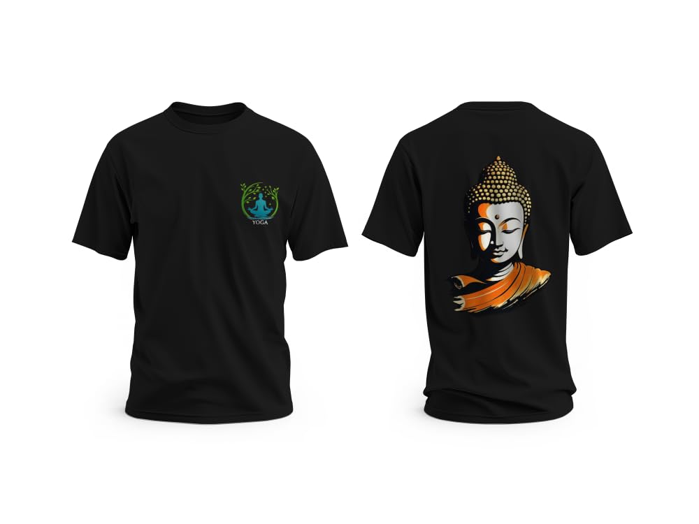 T-Shirt Black | Men's Premium Black Cotton Yoga T-Shirt with Buddha Back Print | Round Neck | Half Sleeve | Regular Fit-picture-49