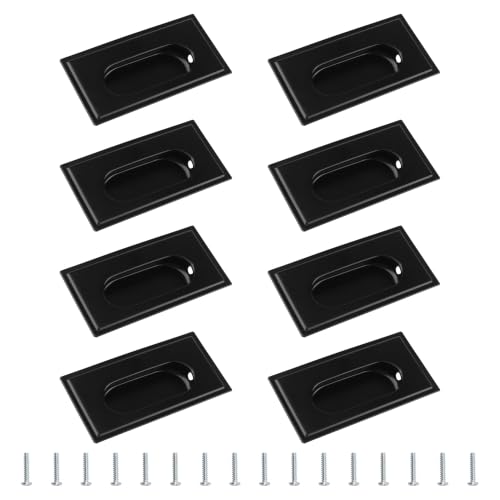 Image of MOROBOR 8 PCS Recessed Cabinet Handles, Matte Black Square Embedded Pull Handles, Stainless Steel Flush Concealed Knob with Screws for Wardrobe Drawer Sliding Door