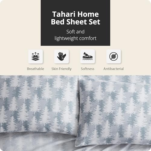 Image of Tahari Home Brushed Flannel 4-Piece Bedding Set, Queen, Tree Gray