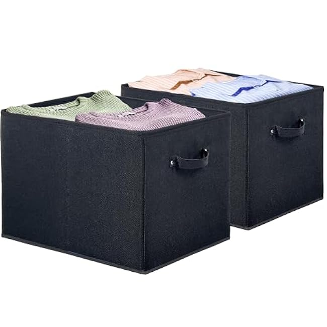 SIMPLE HOUSEWARE 15 x 13 Inch Collapsible Fabric Storage Bin with Handles, 2 Pack, Black
