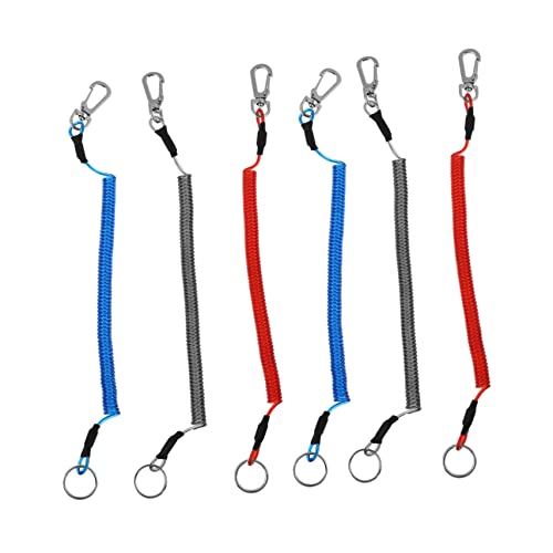 SEWACC 6pcs Breakaway Cable Spring Safety Rope TPU Fishing Cable Key Chain for Outdoor Sports