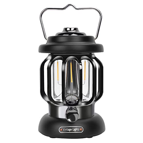 GMtes Linterna de Colgante de la Linterna de la Linterna del Camping Retro portátil 5000mAh Batería LED LED Linterna Luz de campaña Ligera Recargable para Exteriores,Negro Cover
