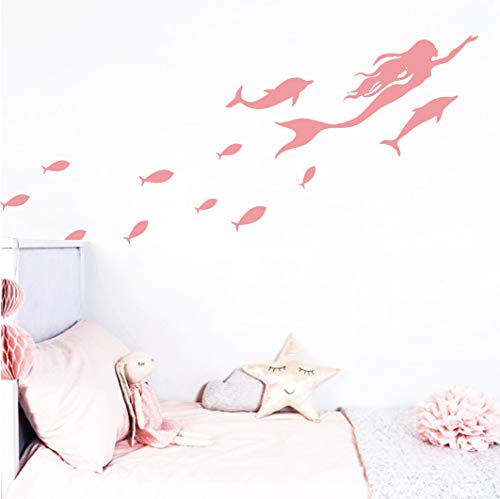 Vinilos de pared peces y sirena rosa para decoración miniatura 1