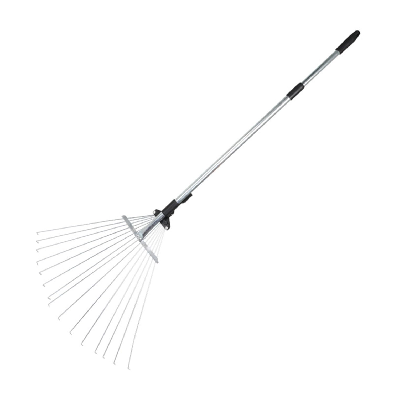Rastrello telescopico regolabile, manico estensibile, strumento da giardino in acciaio inox per foglie, rastrello pieghevole per aiuole, prati, cortili e pozzi di finestre