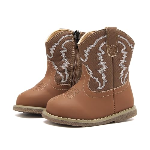 Image of BMCiTYBM Baby Cowboy Cowgirl Boots Infant Western Boots Toddler Boys Girls Round Toe Riding Mid Calf Boots All Seasons for 6 9 12 18 24 Months