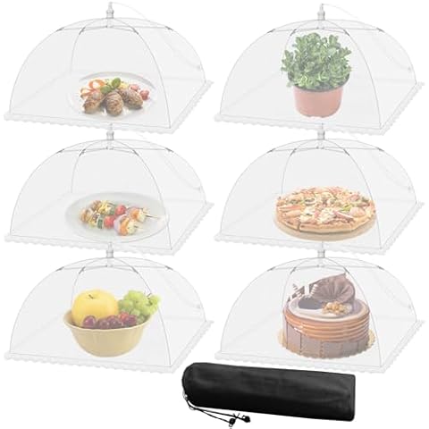 Mesh Food Covers for Outside - Upgraded 6 Pack Large 17x17 in Food Tent Food Cover Outdoors Party Collapsible Picnic Nets Umbrella Mesh Screen Pop Up Food Dome (White) Cover