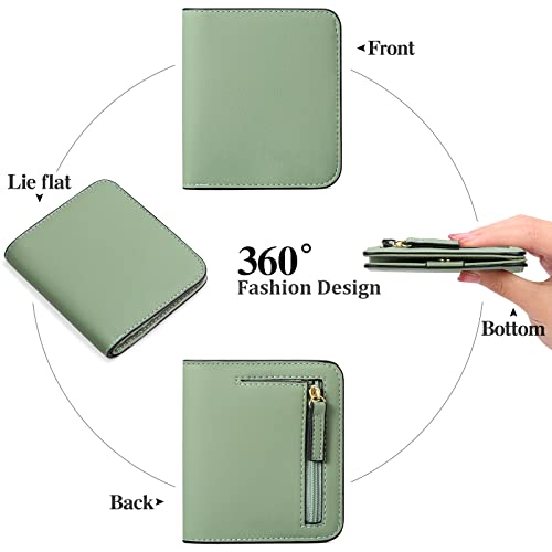 GAEKEAO Women's Wallet RFID Blocking Leather Compact Bi-fold Wallet for Woman Zipper Coin Pocket Small Ladies Purse with ID Window (Light Green) - Image 5