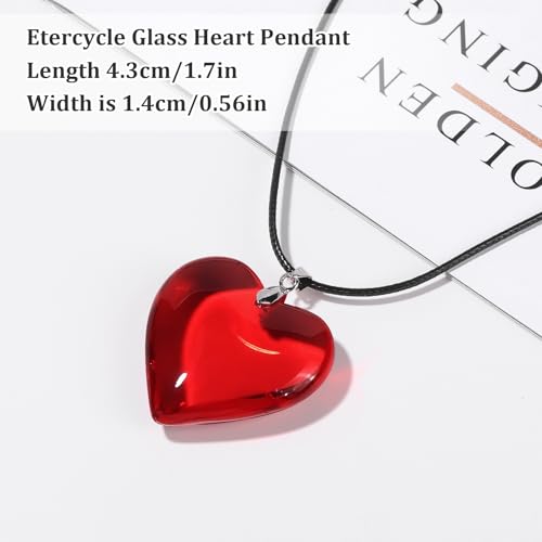 Etercycle Red Heart Necklace, Chunky Puffy Heart Choker Necklaces for Women, Big Glass Heart Pendant Necklace Y2K Trendy Jewelry Accessories (Red Heart)3