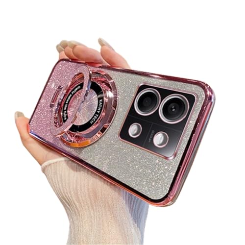 GYHOYA Sparkle Cute Case with Stand for Redmi Note 13 Pro 5G - Slim Clear Glitter Bling TPU Protective Case - Pink